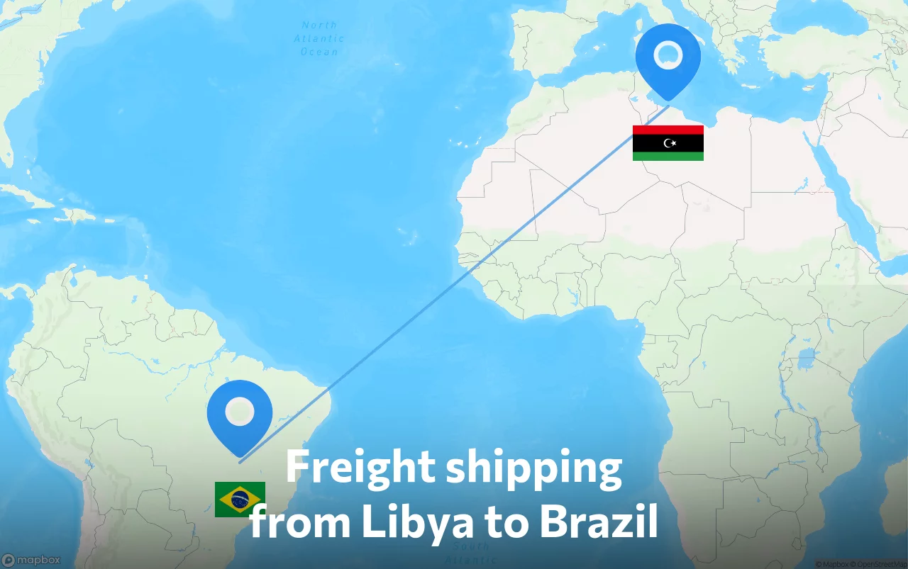 Shipping route from Libya to Brazil