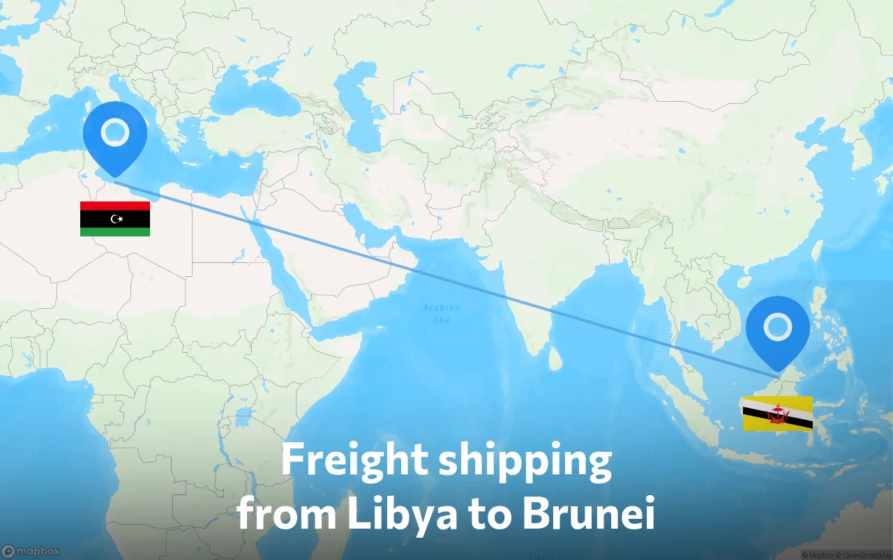 Shipping route from Libya to Brunei