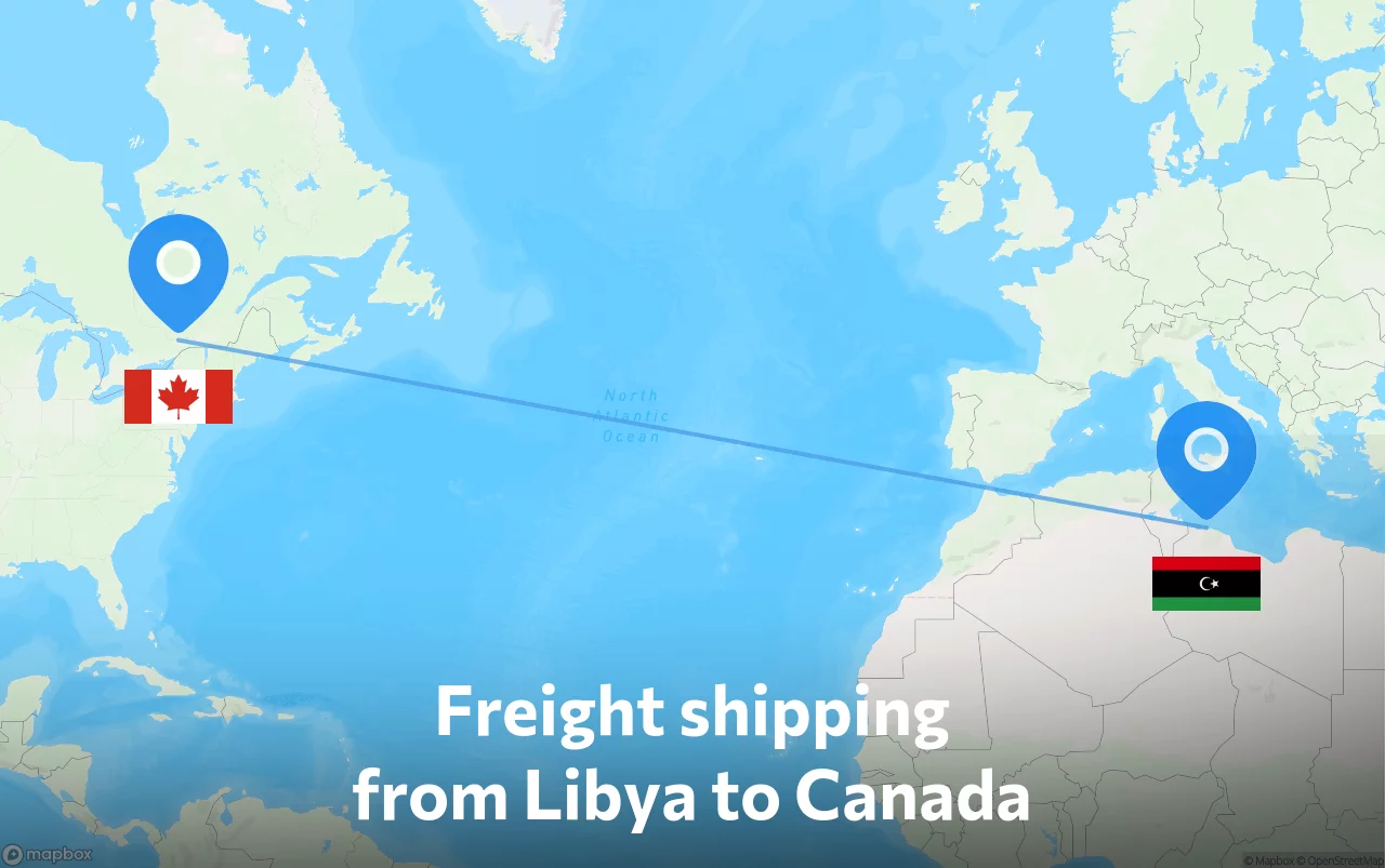 Shipping route from Libya to Canada