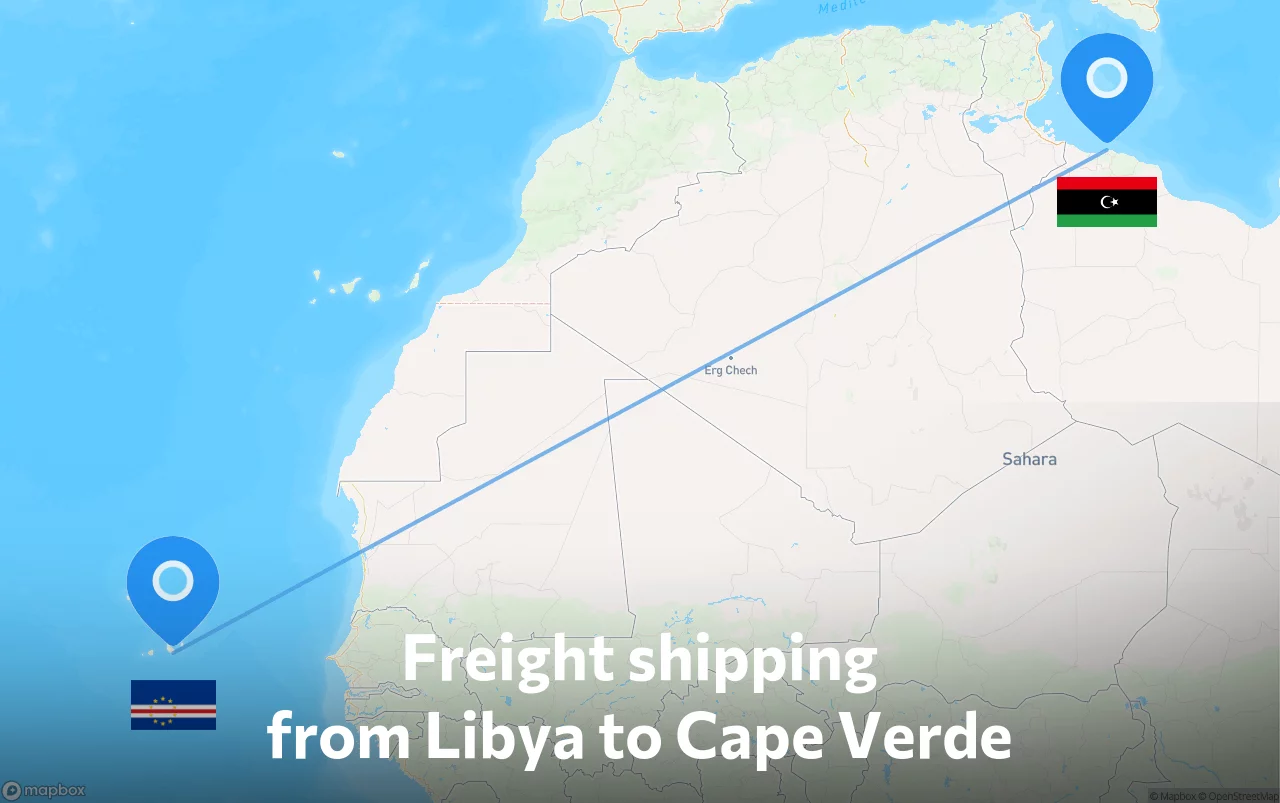 Shipping route from Libya to Cape Verde