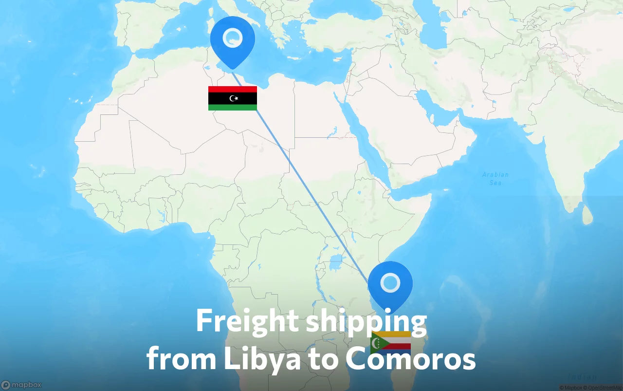 Shipping route from Libya to Comoros