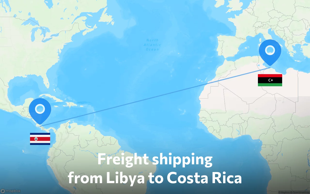 Shipping route from Libya to Costa Rica