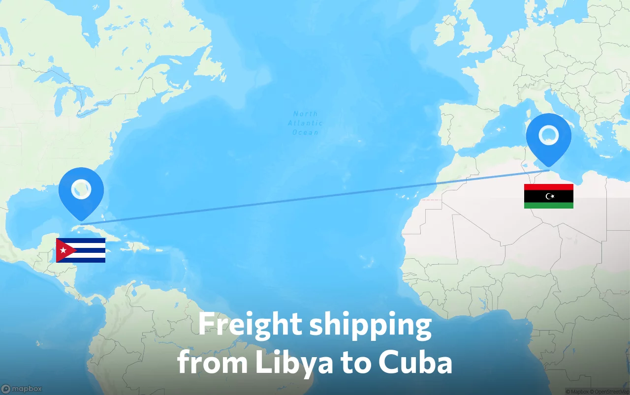 Shipping route from Libya to Cuba