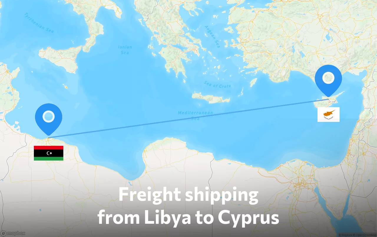 Shipping route from Libya to Cyprus