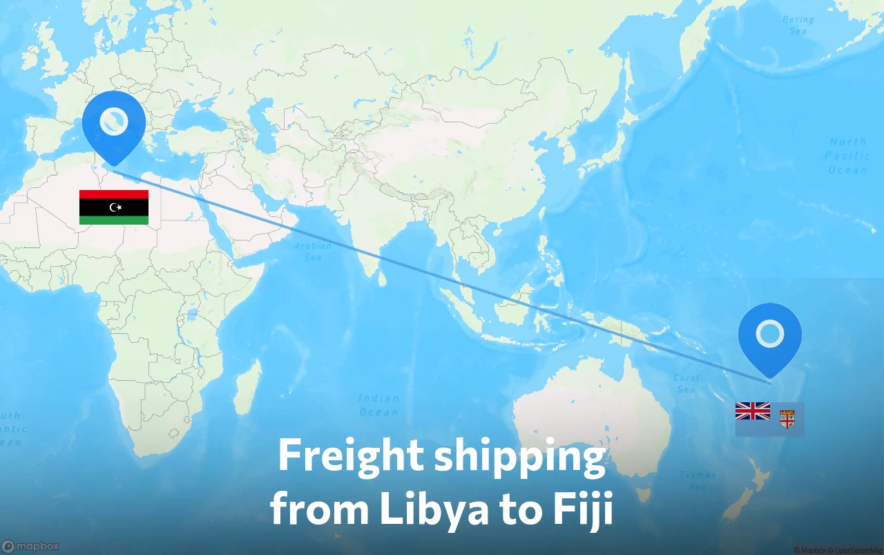 Shipping route from Libya to Fiji