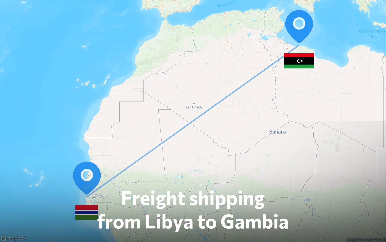 Shipping route from Libya to Gambia