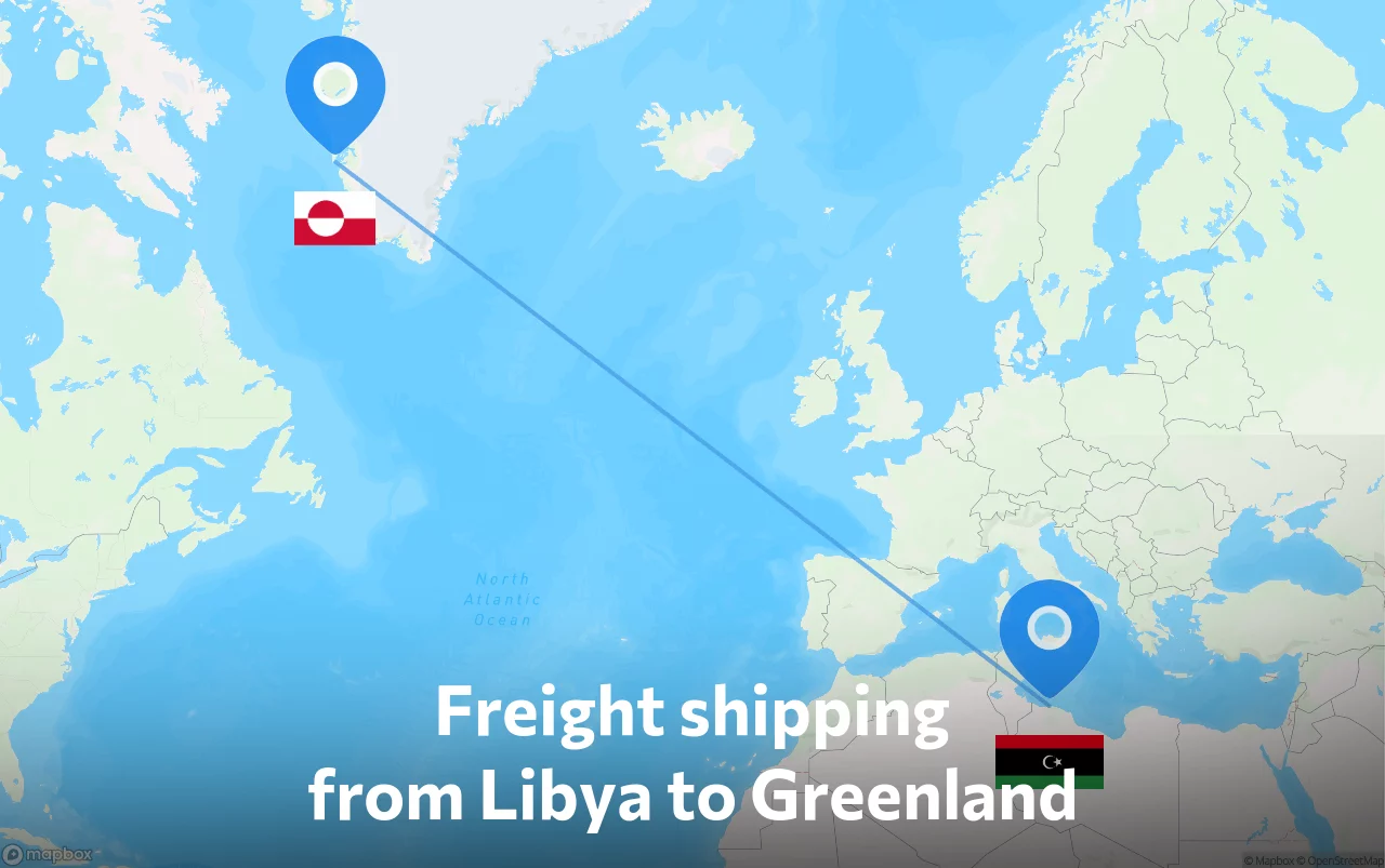 Shipping route from Libya to Greenland