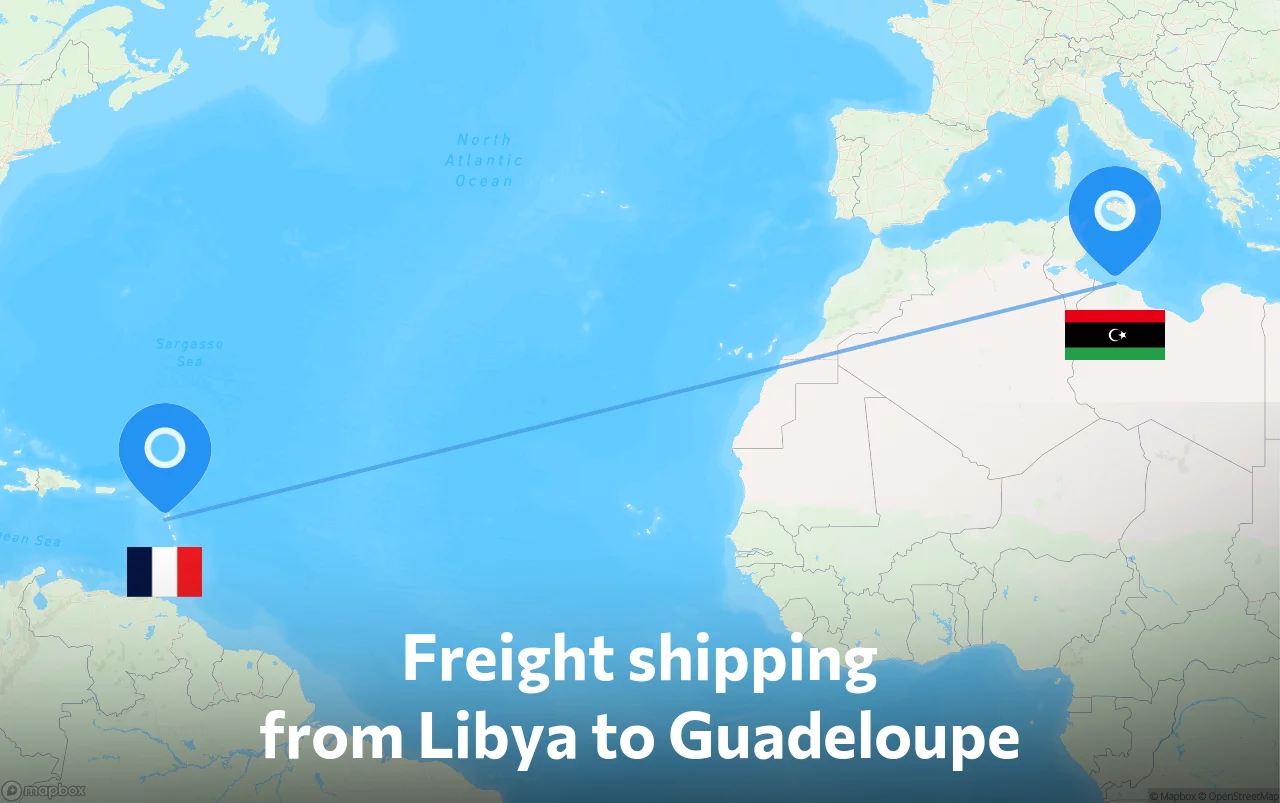Shipping route from Libya to Guadeloupe