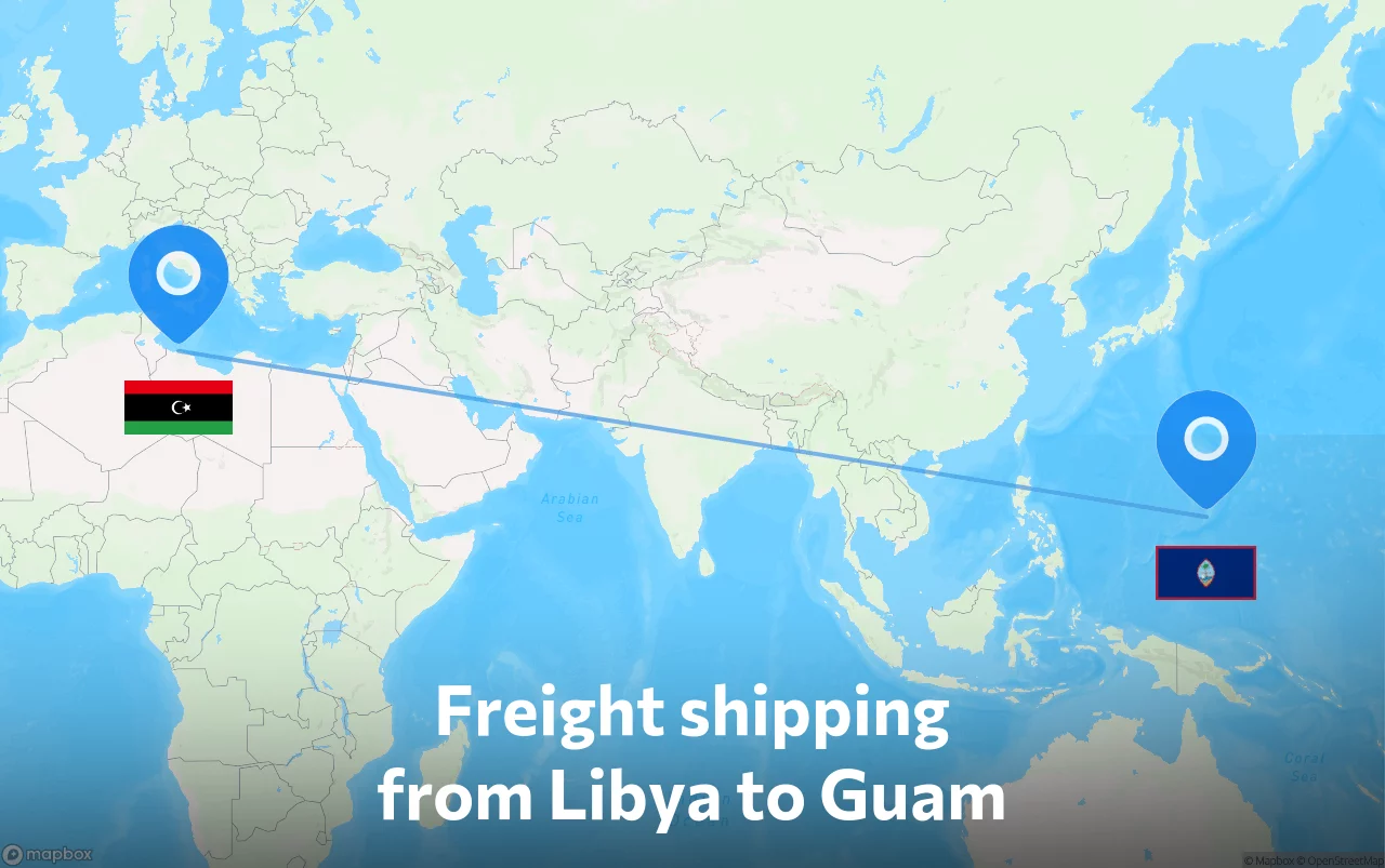 Shipping route from Libya to Guam
