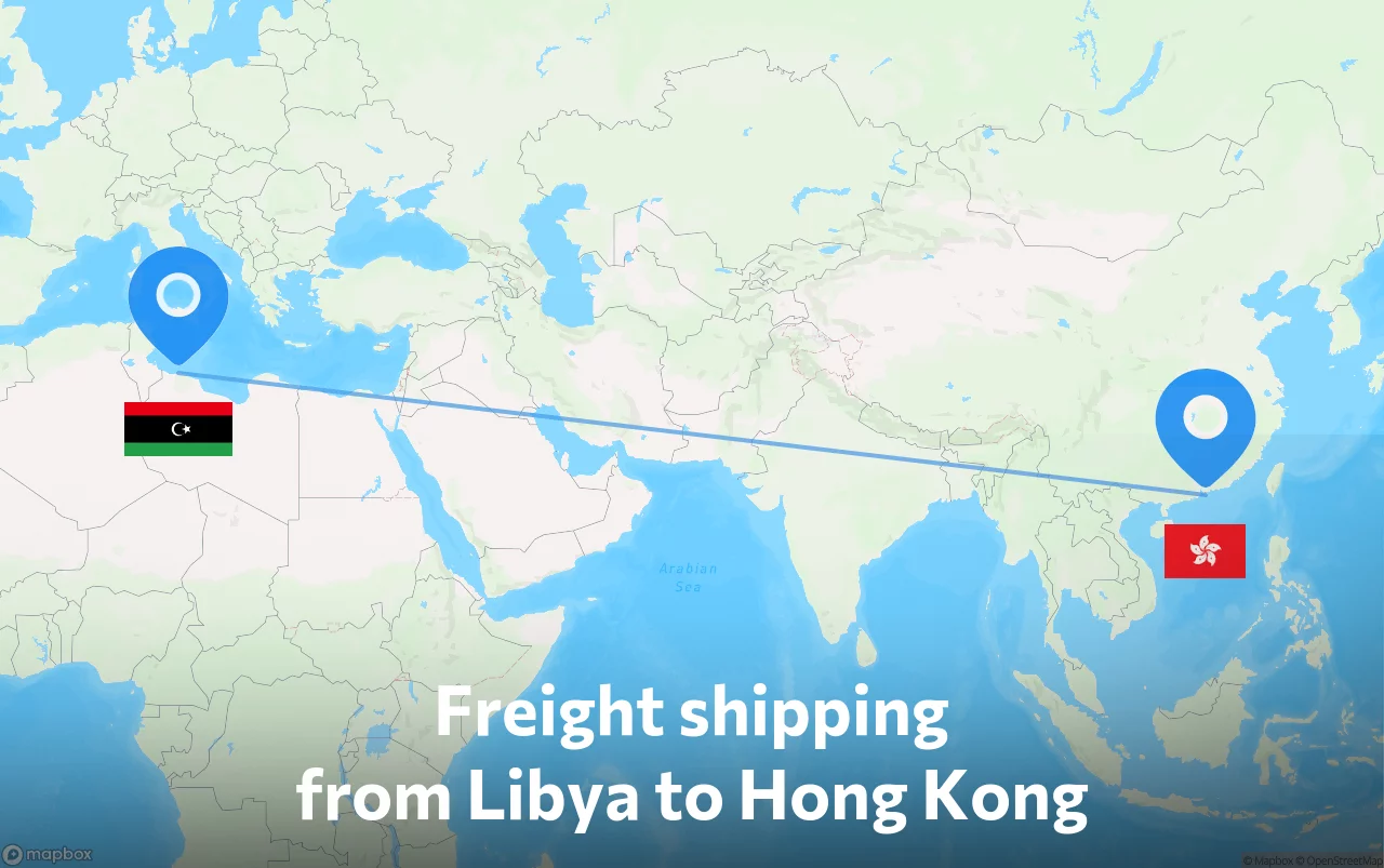 Shipping route from Libya to Hong Kong