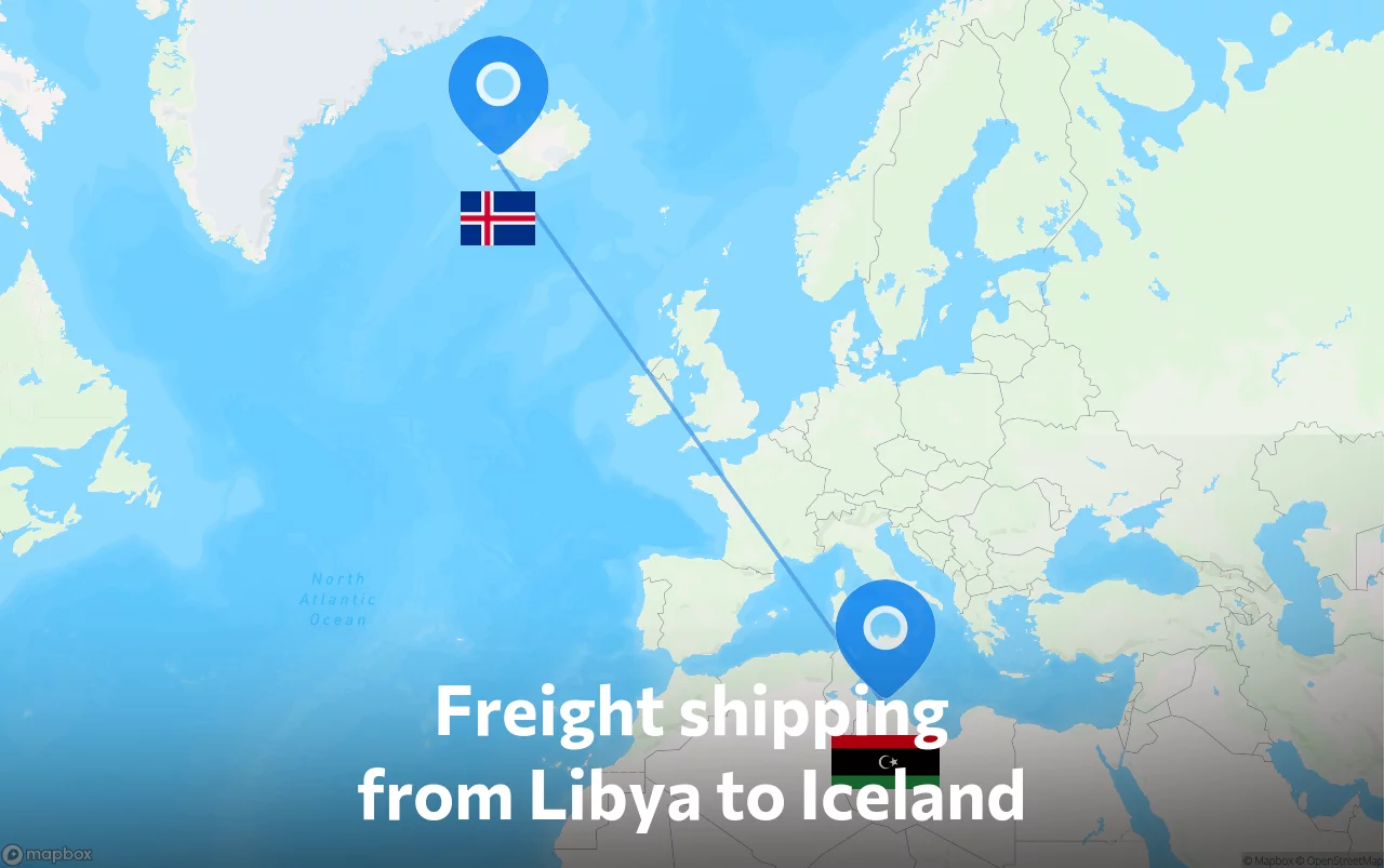 Shipping route from Libya to Iceland