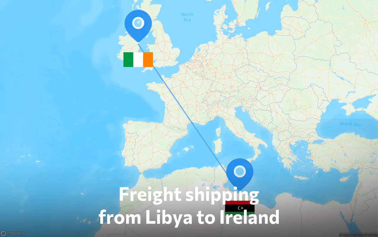 Shipping route from Libya to Ireland
