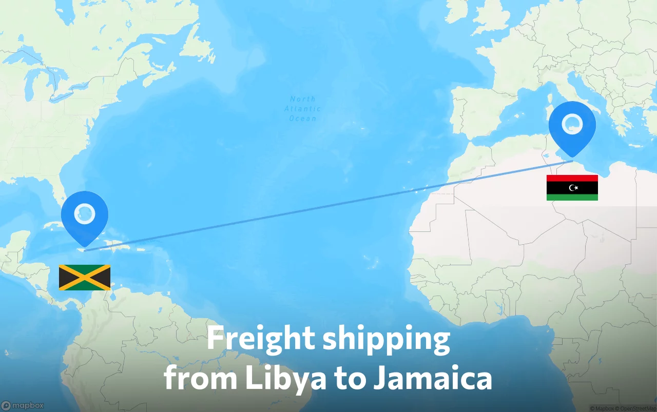 Shipping route from Libya to Jamaica