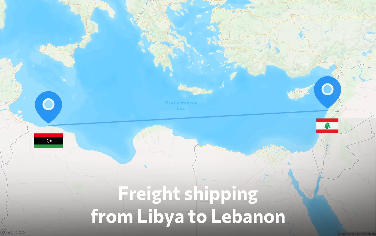 Shipping route from Libya to Lebanon