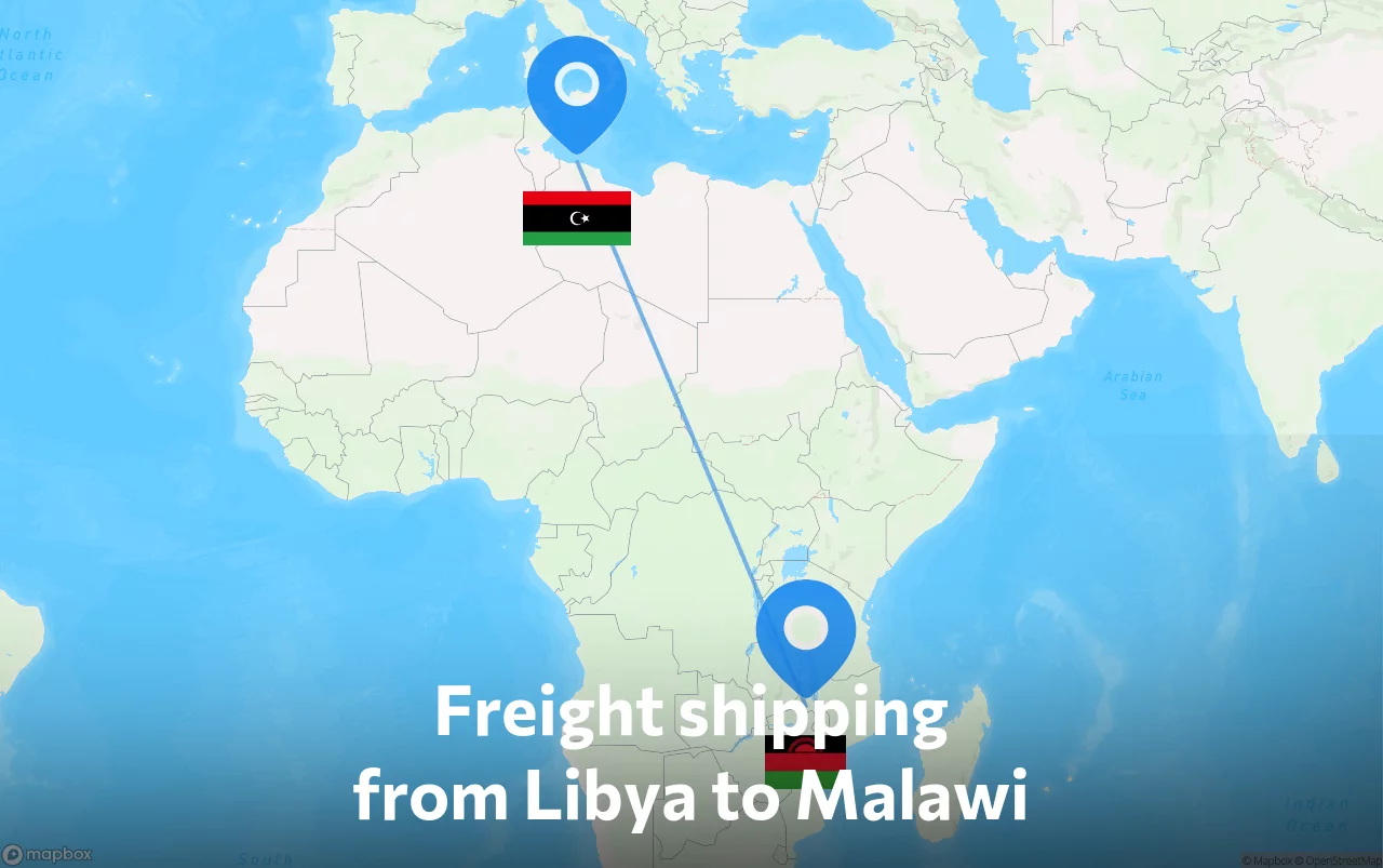 Shipping route from Libya to Malawi