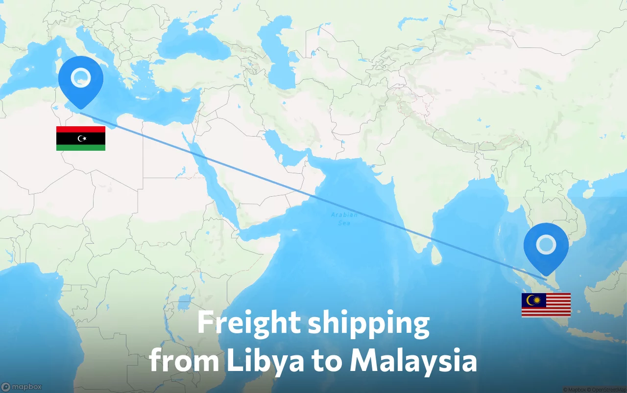 Shipping route from Libya to Malaysia