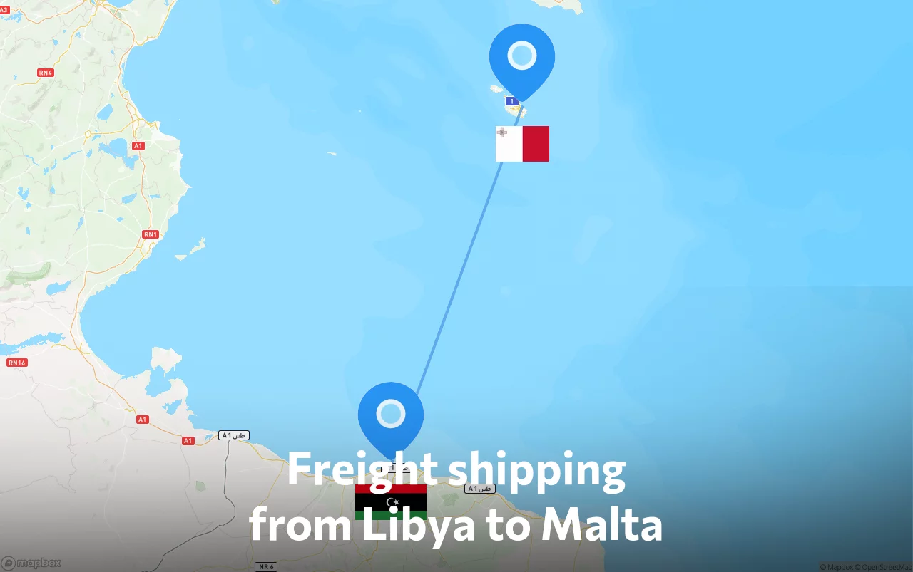 Shipping route from Libya to Malta