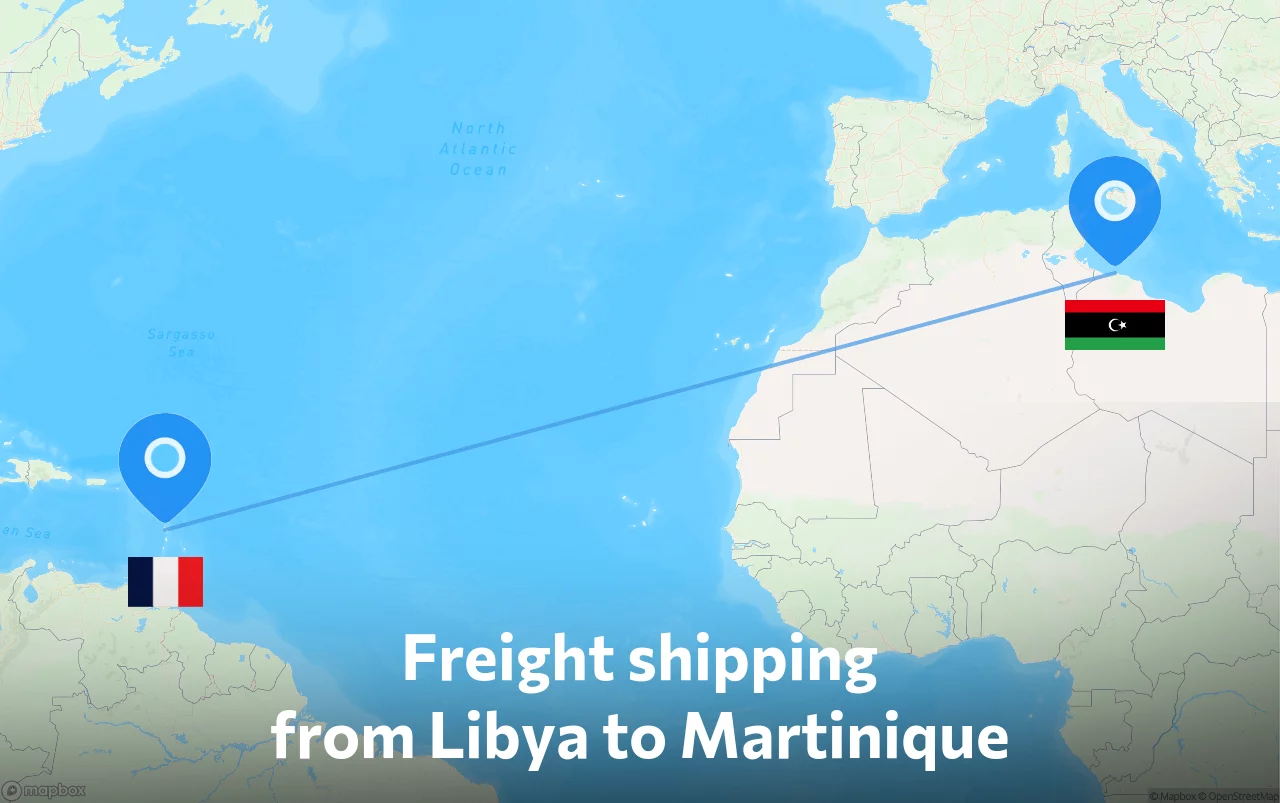 Shipping route from Libya to Martinique