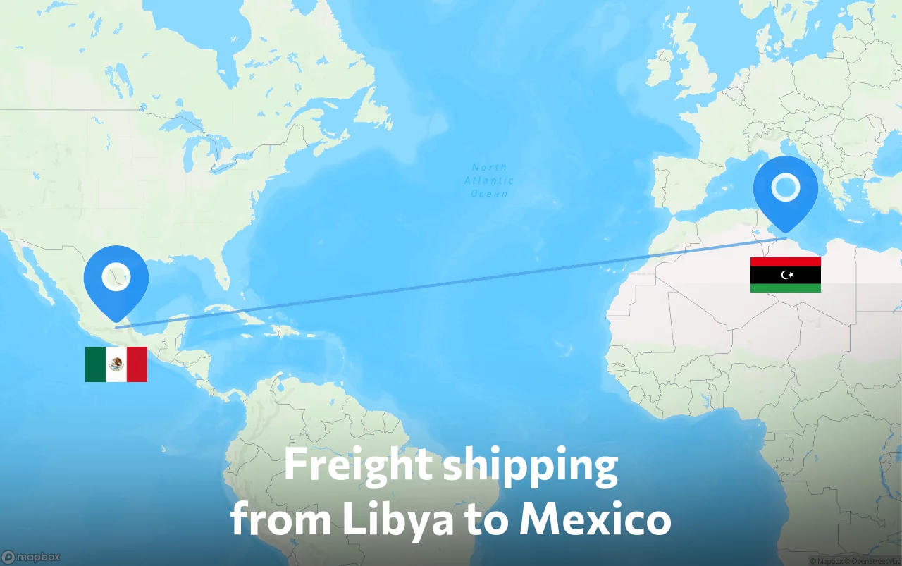 Shipping route from Libya to Mexico
