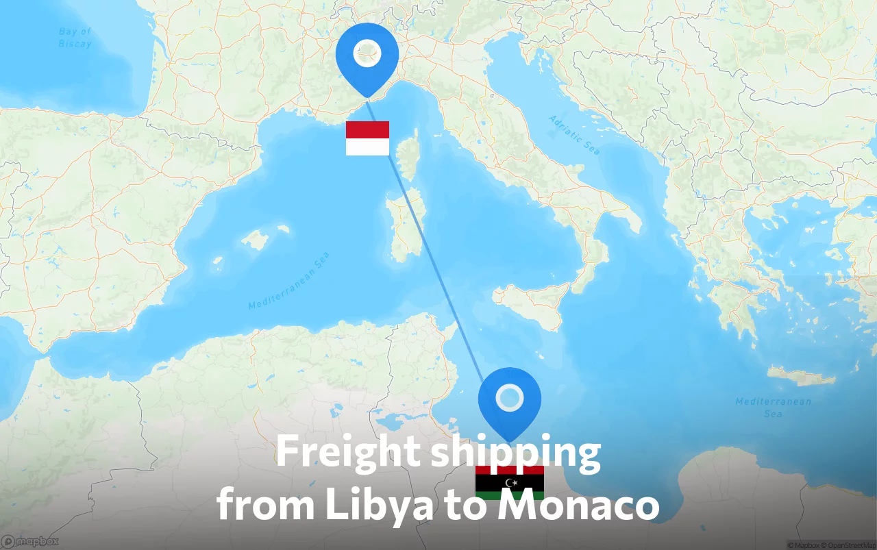 Shipping route from Libya to Monaco