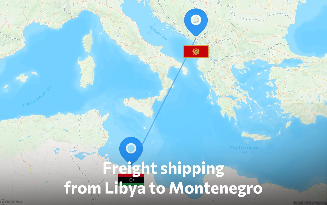 Shipping route from Libya to Montenegro