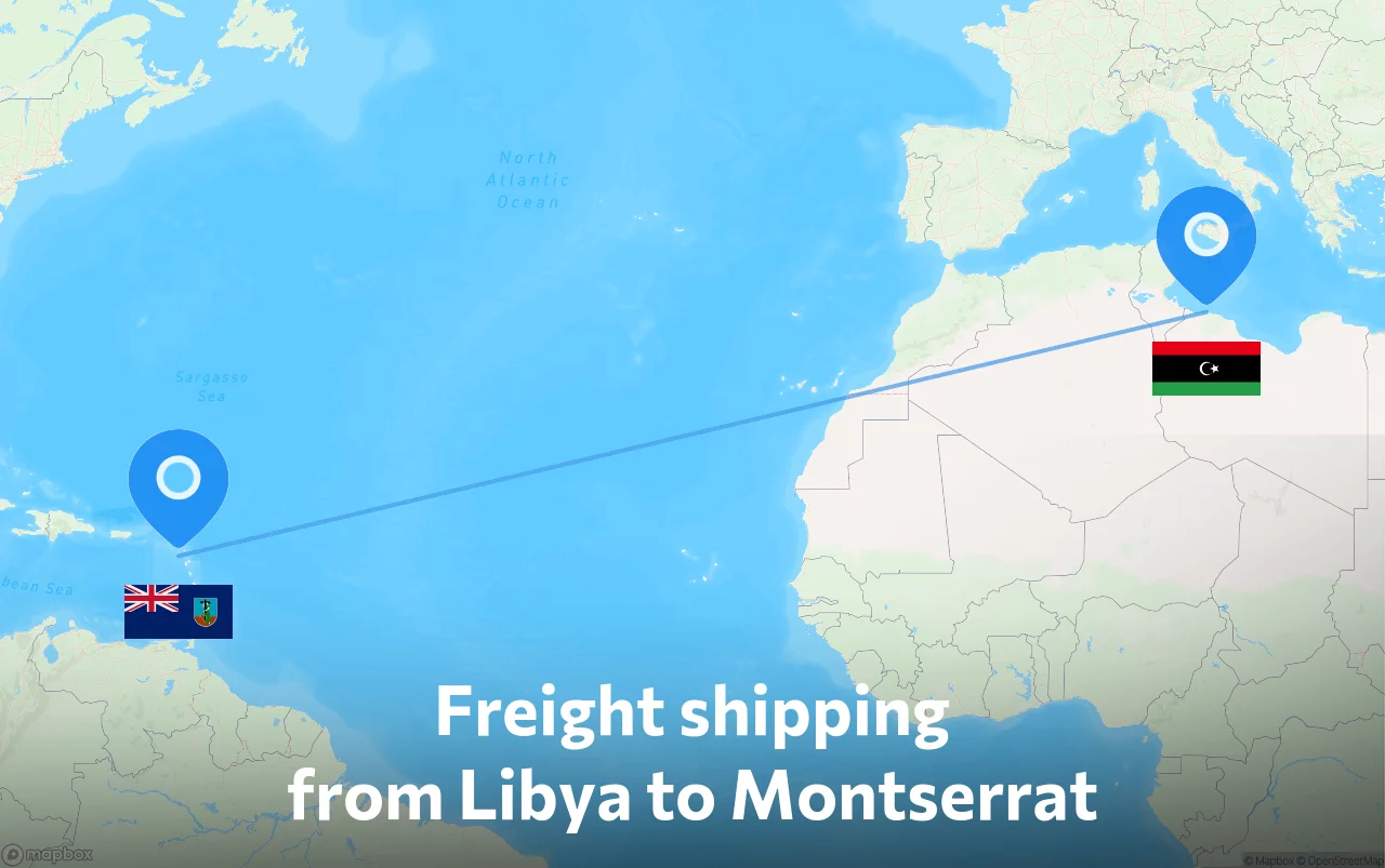Shipping route from Libya to Montserrat