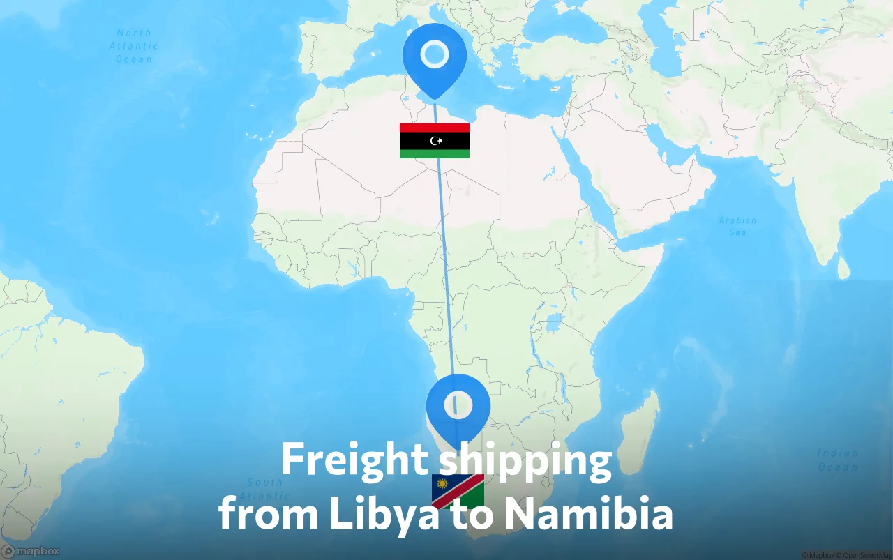 Shipping route from Libya to Namibia