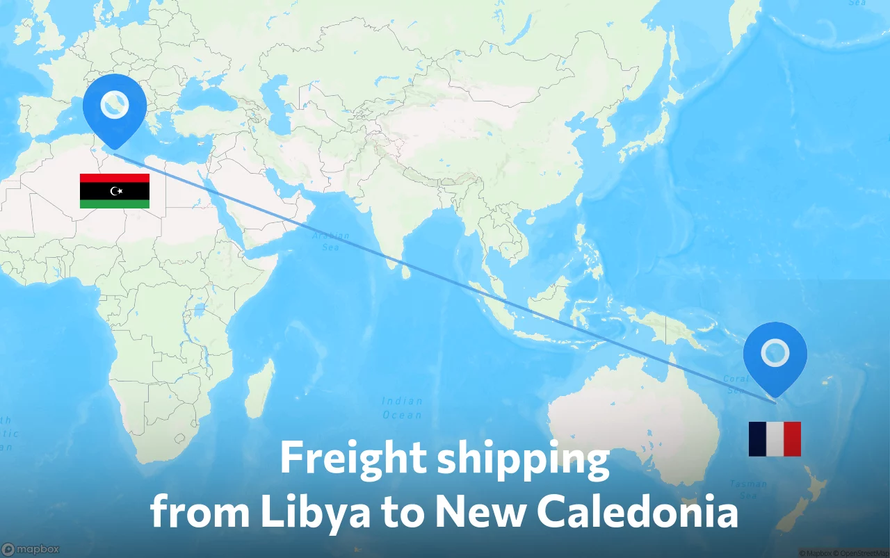 Shipping route from Libya to New Caledonia