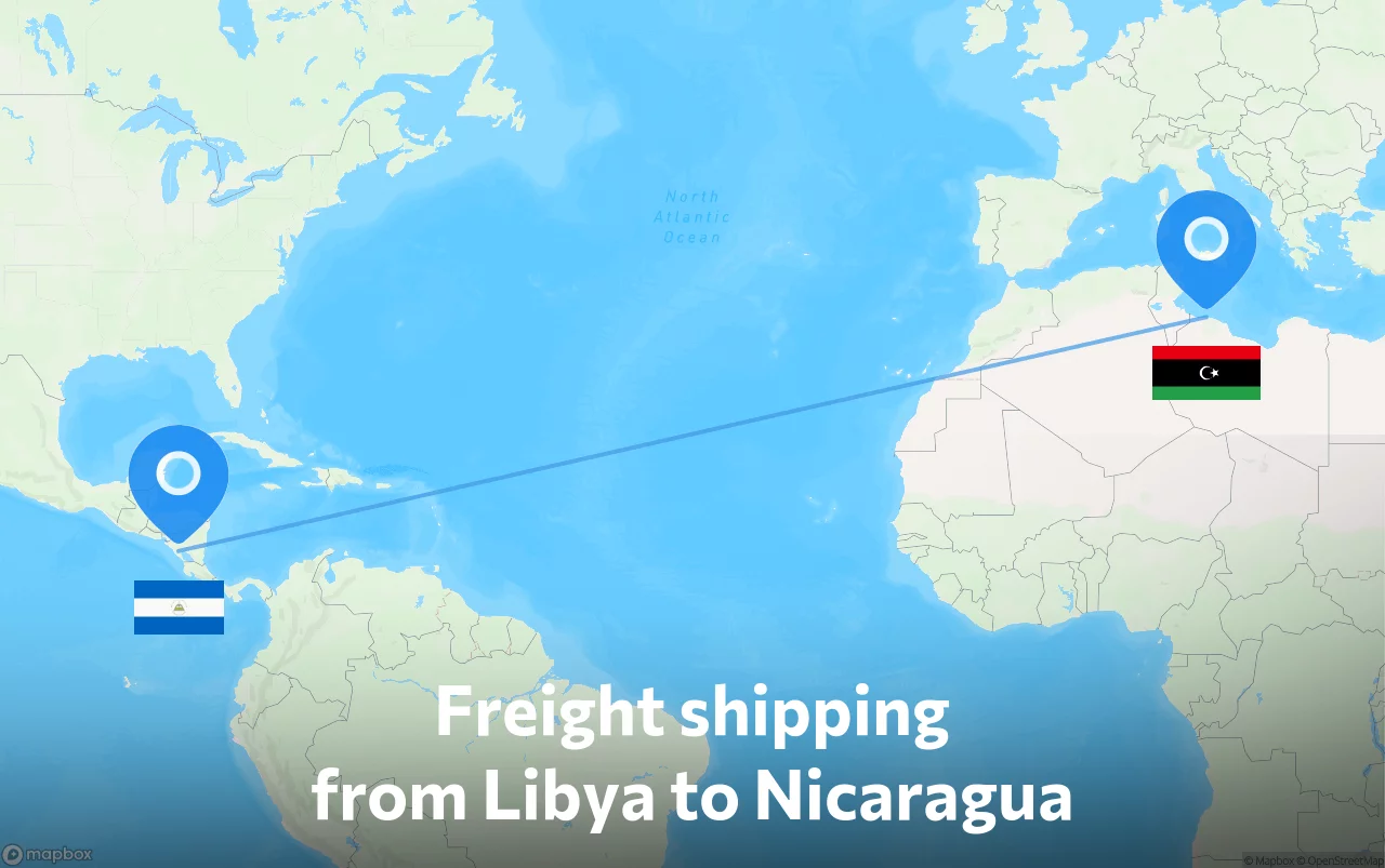 Shipping route from Libya to Nicaragua