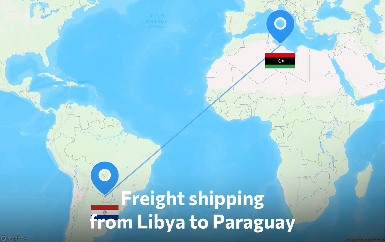 Shipping route from Libya to Paraguay