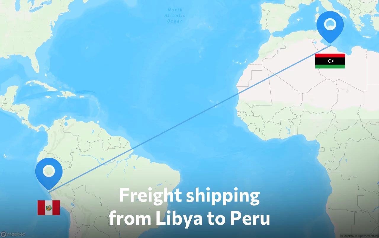 Shipping route from Libya to Peru