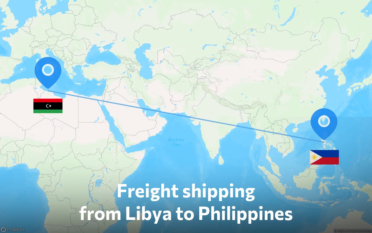 Shipping route from Libya to Philippines