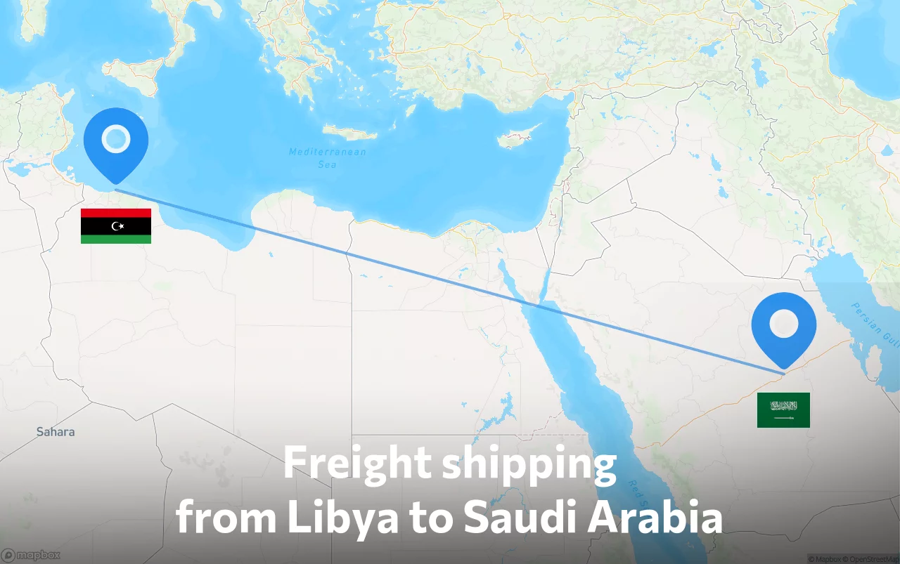 Shipping route from Libya to Saudi Arabia