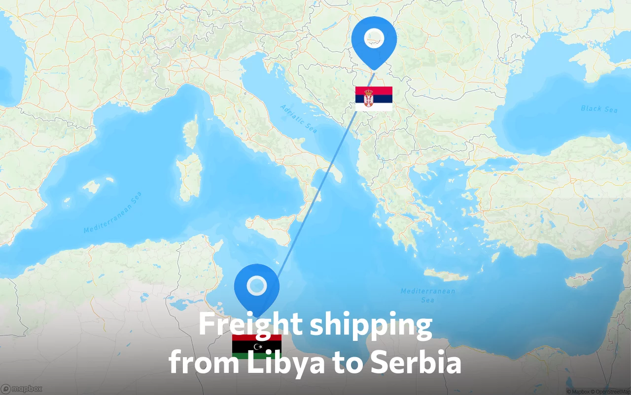 Shipping route from Libya to Serbia