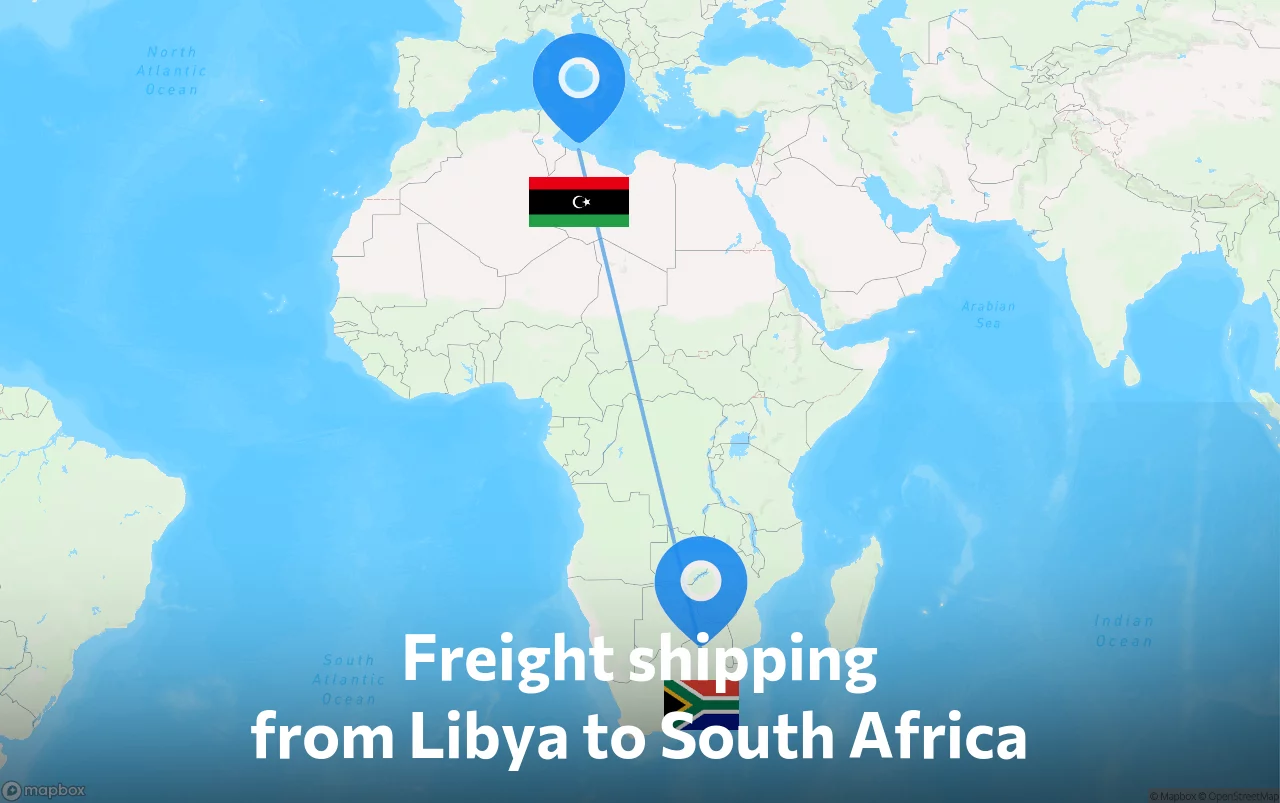 Shipping route from Libya to South Africa