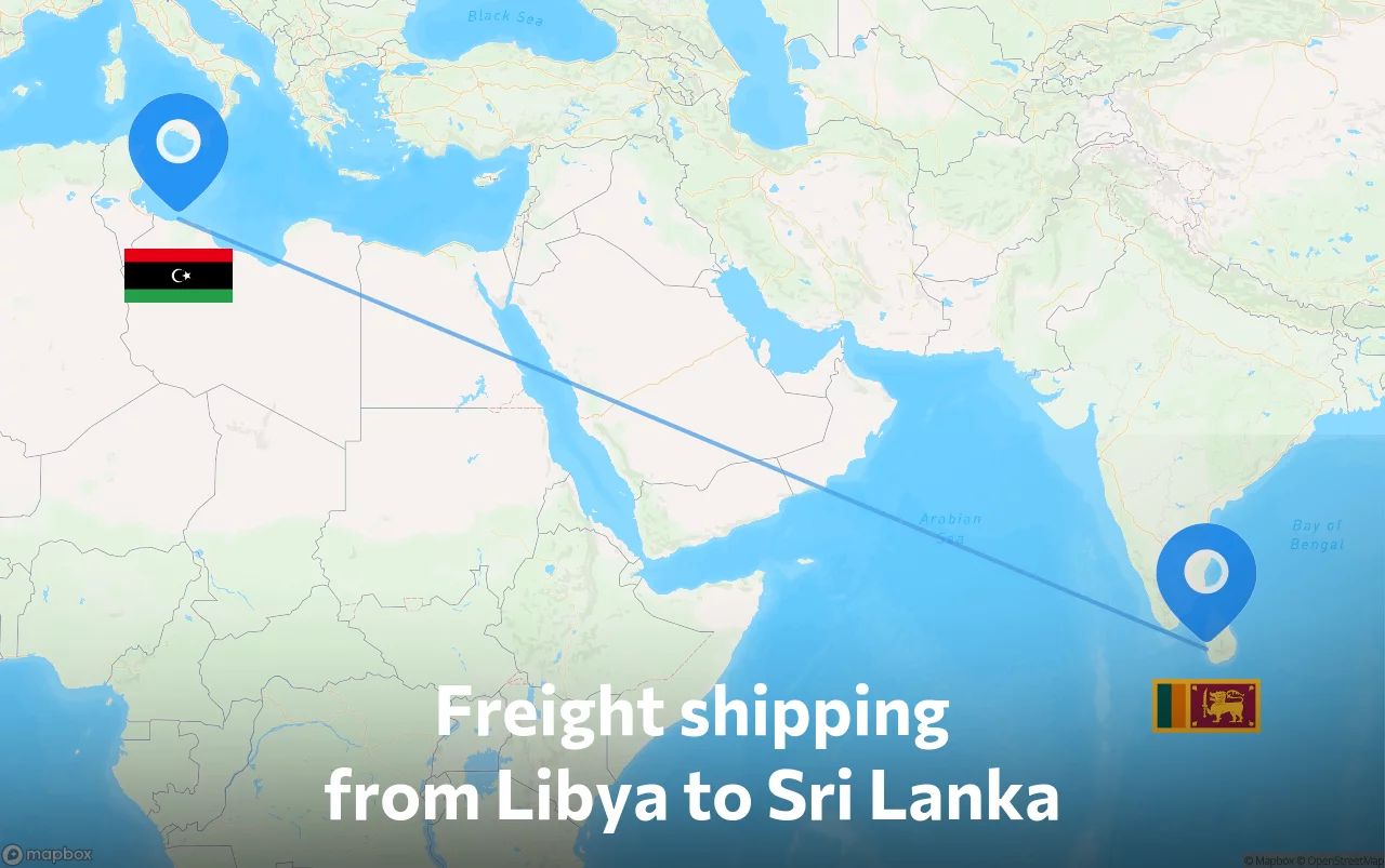 Shipping route from Libya to Sri Lanka