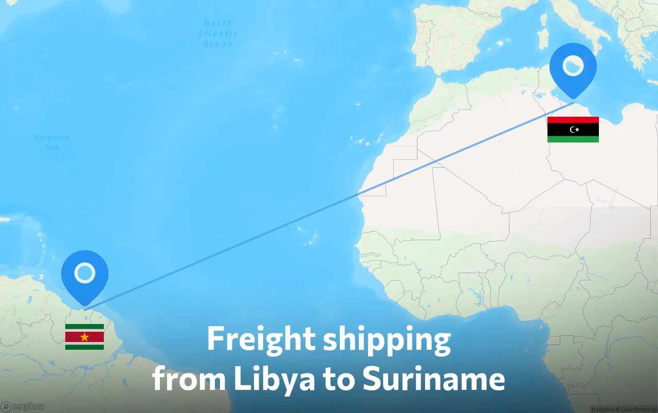 Shipping route from Libya to Suriname