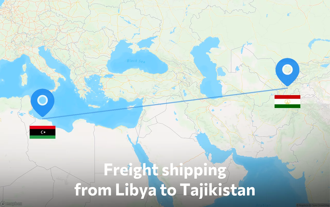 Shipping route from Libya to Tajikistan