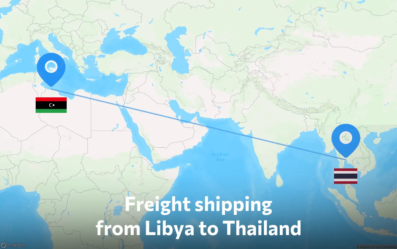 Shipping route from Libya to Thailand
