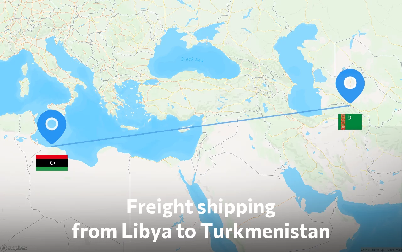 Shipping route from Libya to Turkmenistan