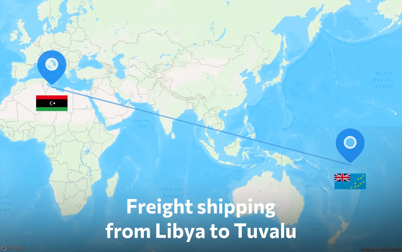 Shipping route from Libya to Tuvalu