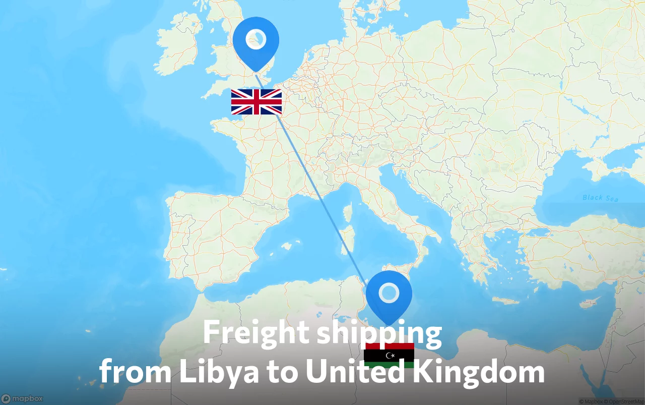 Shipping route from Libya to United Kingdom