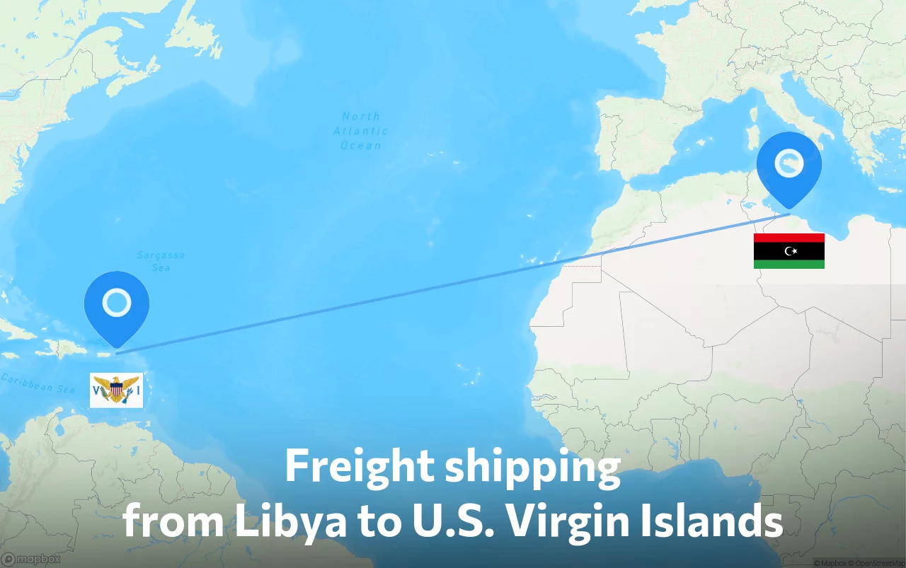 Shipping route from Libya to U.S. Virgin Islands