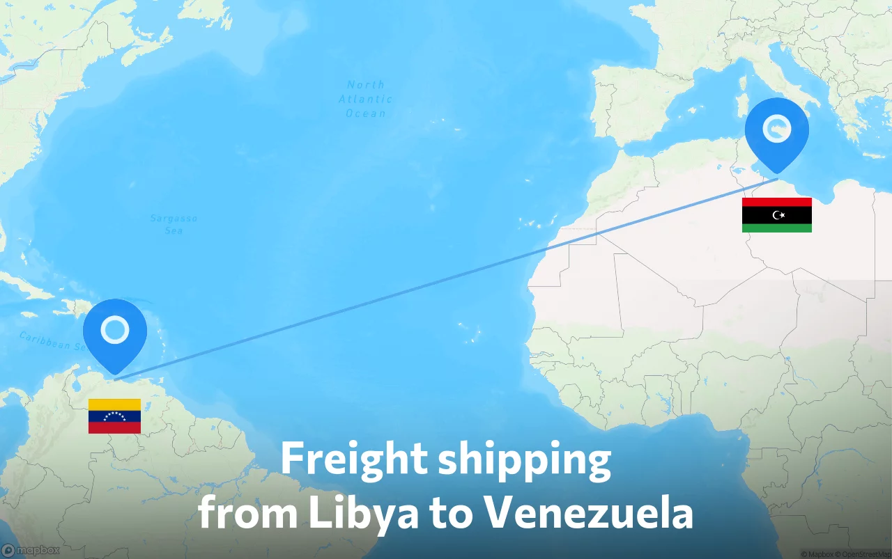 Shipping route from Libya to Venezuela