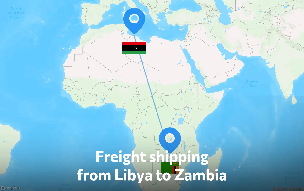 Shipping route from Libya to Zambia