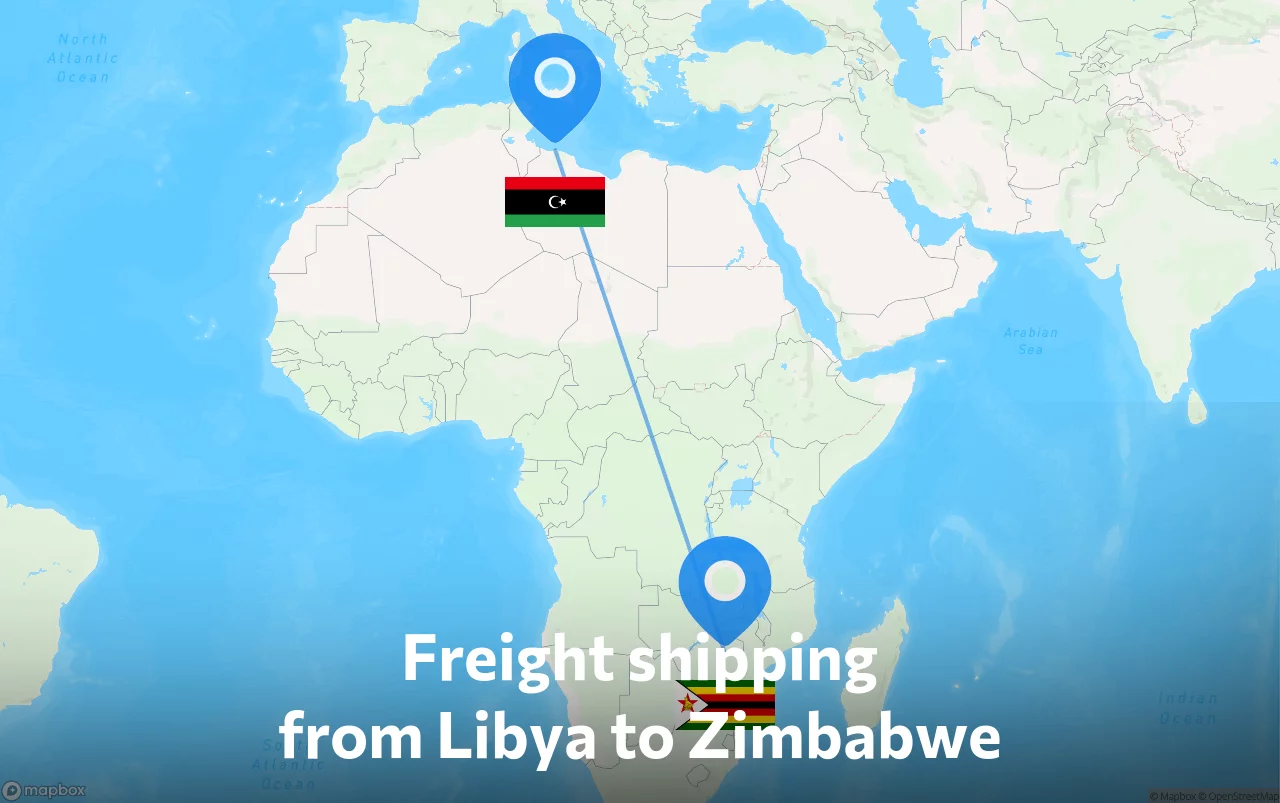 Shipping route from Libya to Zimbabwe