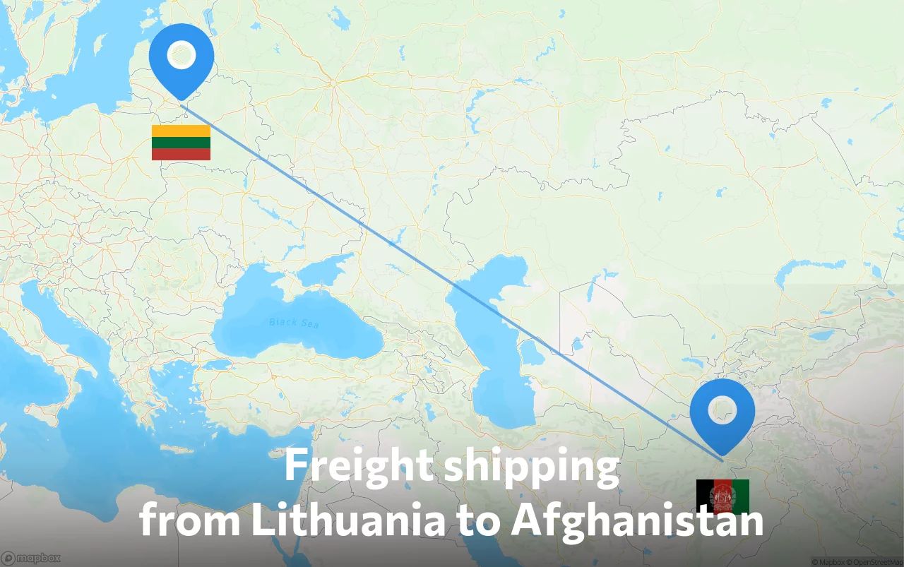 Shipping route from Lithuania to Afghanistan