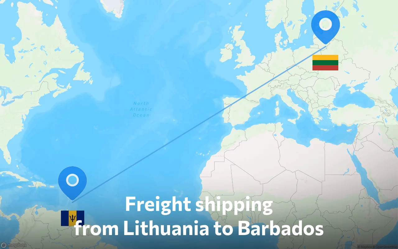 Shipping route from Lithuania to Barbados