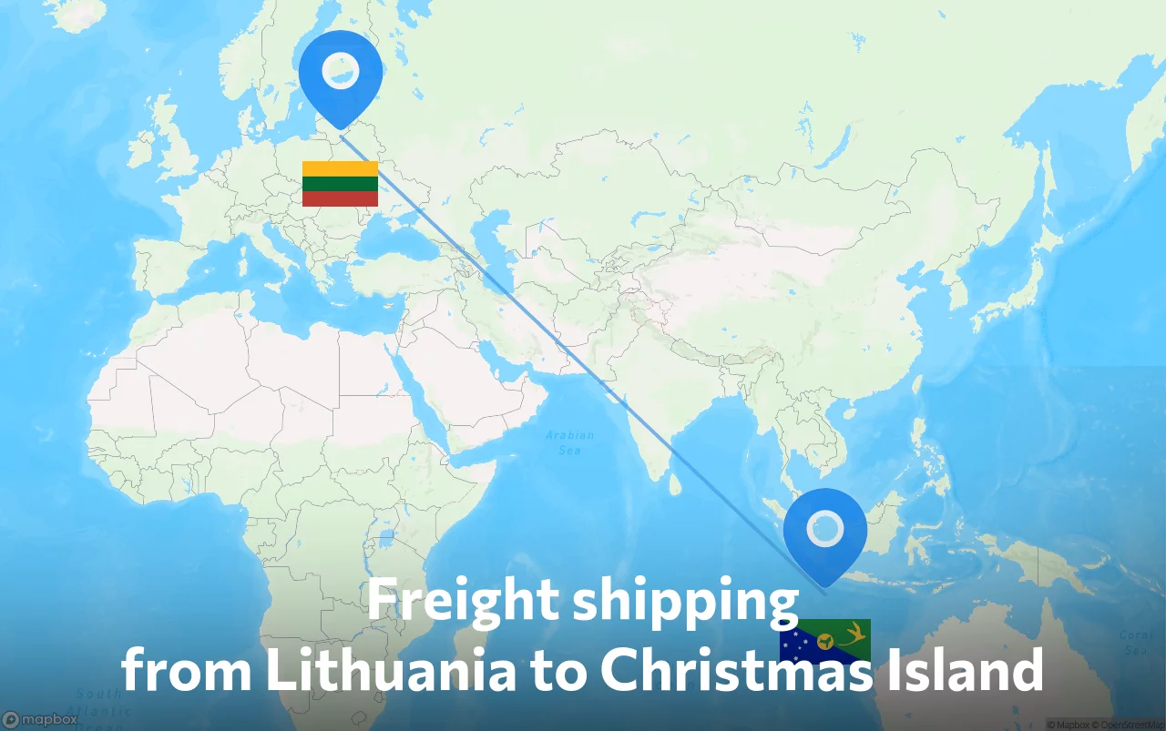 Shipping route from Lithuania to Christmas Island