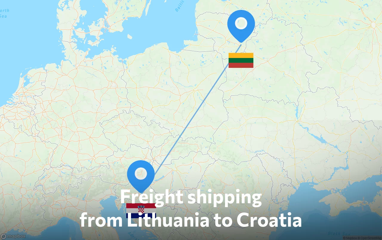 Shipping route from Lithuania to Croatia